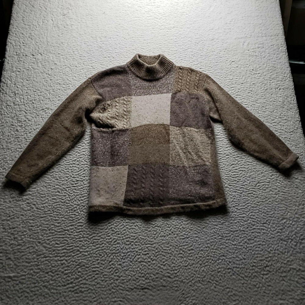 Dressbarn Sweater Womens Large Brown Patchwork Mock Neck Long Sleeve Knit